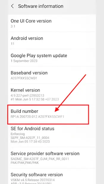 Samsung Software Information Build Number